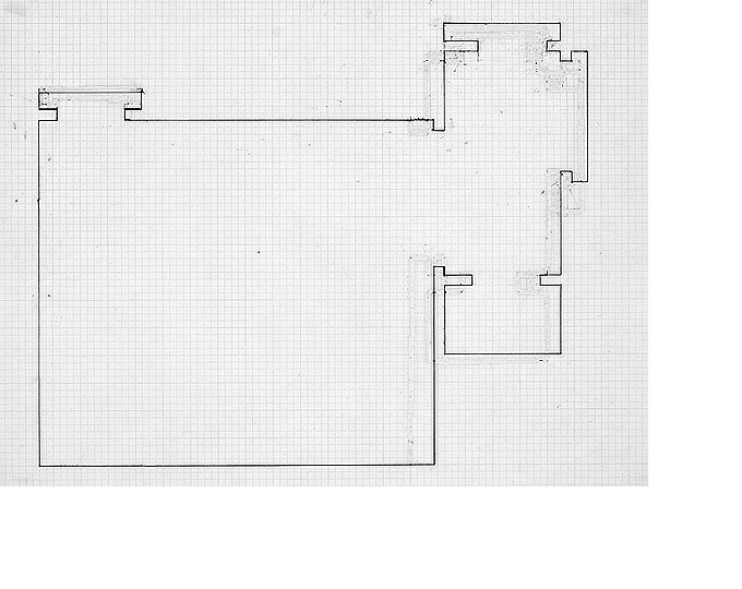 Working Drawing for Living Rooms - NorthEast 2002-2003 ink, correction tape on graph paper 18 x 23.75 inches