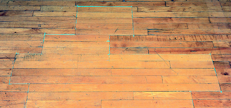 detail: colored poly-form clay, wood flooring