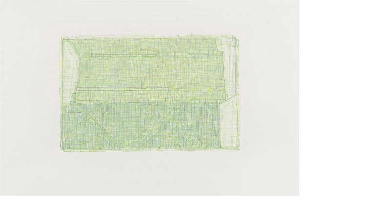 Trace 4: after Threshold, SouthWest — Two [ spectrum: green ]    2010    ink on UV paper    11.5 x 17.5 inches