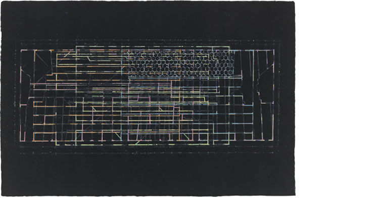 Study for Threshold — Matrix : spectrum [ redacted ] 2014    ink on black Yamato paper    25.5 x 38 inches