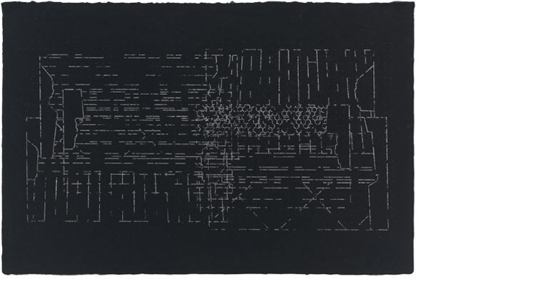 Study for Threshold — Matrix 2012    transfer chalk on black Yamato paper    24 x 37.5 inches