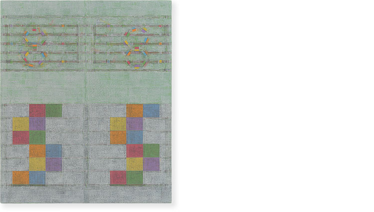 Score for Threshold, SouthWest — Two [ spectrum in green ] 2020 — 2022&amp;#160;&amp;#160;&amp;#160;&amp;#160;oil on canvas&amp;#160;&amp;#160;&amp;#160;&amp;#160;23 x 19.5 inches