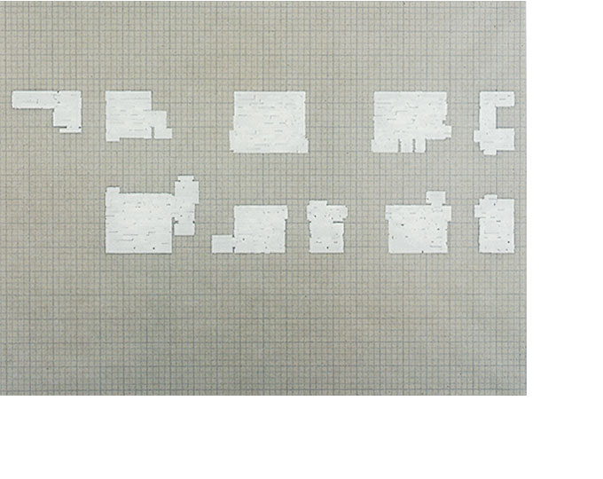 Study for Living Rooms 2001 correction tape on graph paper 18 x 23.75 inches